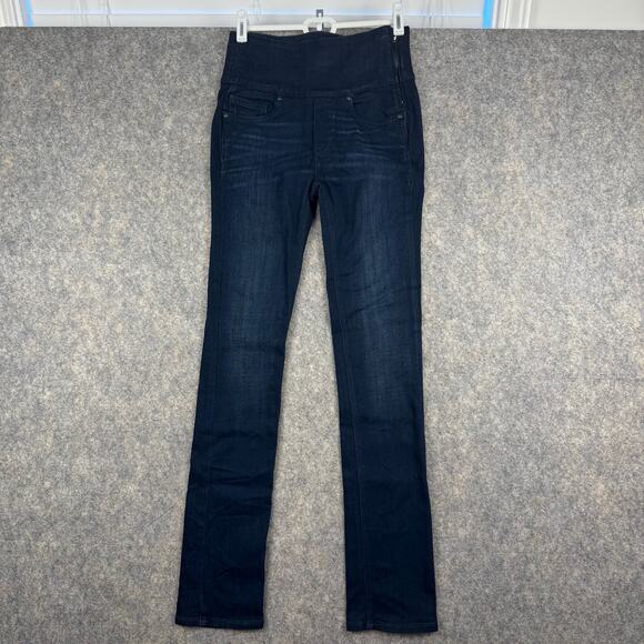 Spanx Signature Straight Side Zip Dark Blue Wash Jeans Size 26 32” EUC 338 - Picture 1 of 11